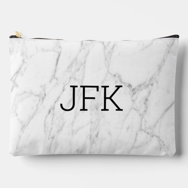 White marble stone custom monogram large accessory pouch (Front)