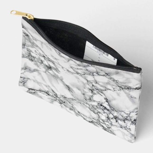 White Marble Stone Design Accessory Pouch (Open)