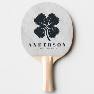 White Marble Stone Four Leaf Clover with Name Ping Pong Paddle