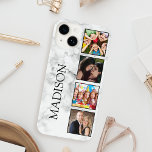 White Marble Stone Pattern iPhone 14 Case<br><div class="desc">Create your own personalized 4 photo collage phone case with your custom images and name on a stylish elegant white marble background.</div>