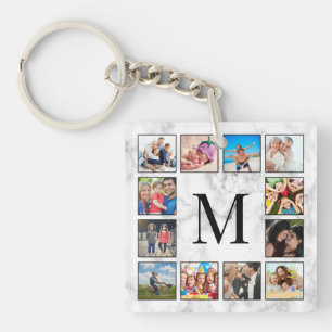White Marble Stone Pattern Key Ring