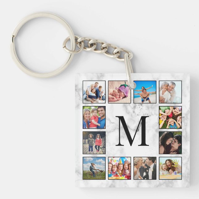 White Marble Stone Pattern Key Ring (Front)