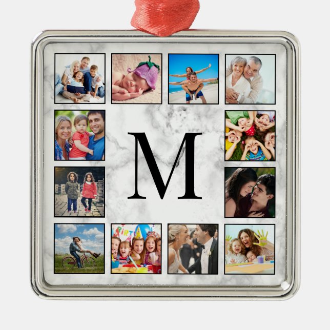 White Marble Stone Pattern Metal Ornament (Front)