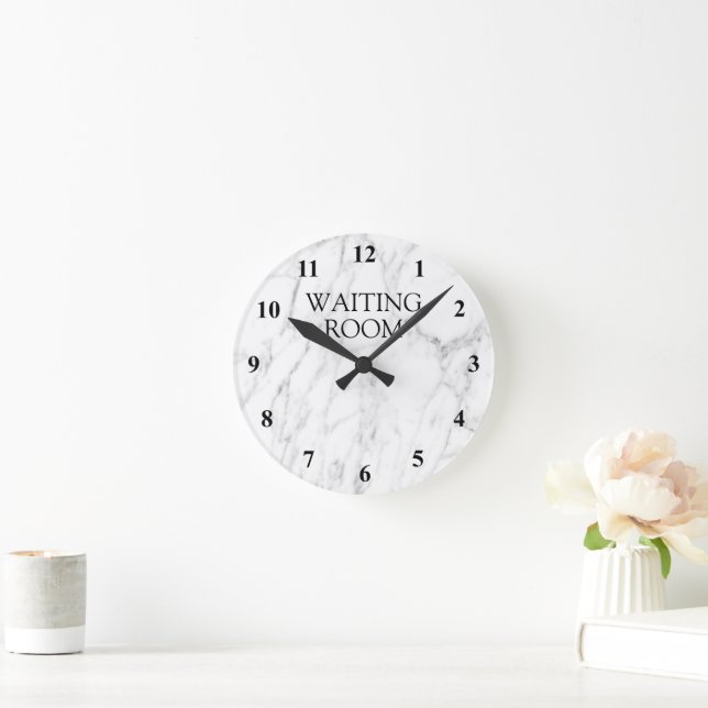 White marble stone print waiting room wall clock (Home)