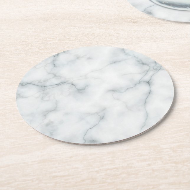 white marble stone round paper coaster (Angled)