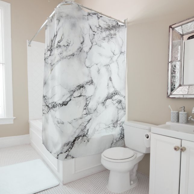 white marble stone texture shower curtain (In Situ)