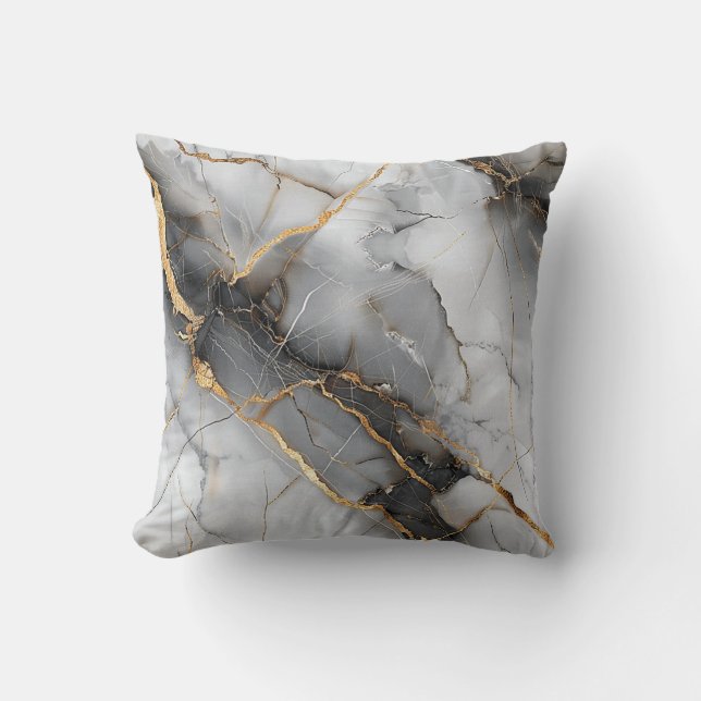 White marble stone texture with golden insert chic cushion (Front)