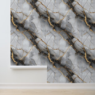 White marble stone texture with golden insert chic wallpaper