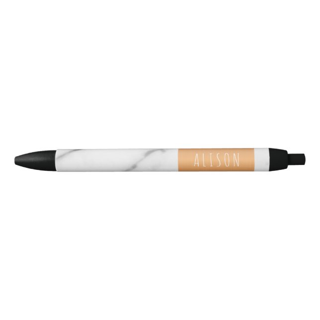 White marble stone with copper label and your name black ink pen (Front)