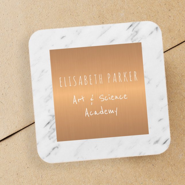 White marble stone with copper square your name square sticker (Creator Uploaded)