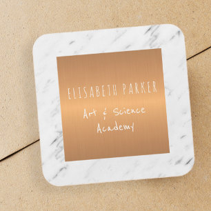 White marble stone with copper square your name sticker