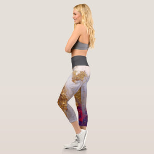 White Marble Swirl with Liquid Gold Capri Leggings