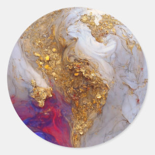 White Marble Swirl with Liquid Gold Classic Round Sticker