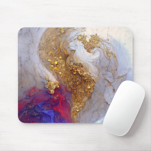White Marble Swirl with Liquid Gold Mouse Pad (With Mouse)