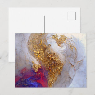 White Marble Swirl with Liquid Gold Postcard