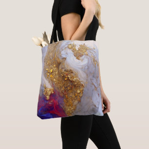White Marble Swirl with Liquid Gold Tote Bag
