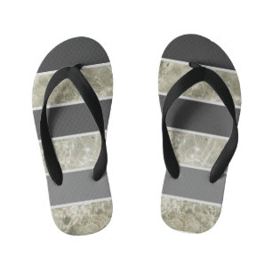 White Marble Texture And Black Pastel colour Custo Kid's Thongs