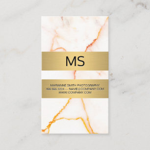 White Marble Texture Gold Metallic Bars Business Card