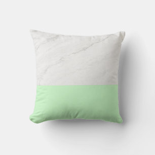 White marble texture pastel mint green background cushion