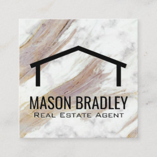 White Marble Texture   Roof Icon Square Business Card