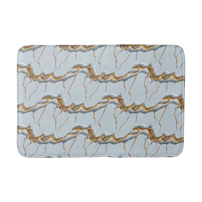 White Marble Texture with Cracked Gold Veins Bath Mat (Front)