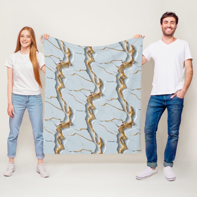White Marble Texture with Cracked Gold Veins Fleece Blanket (In Situ)