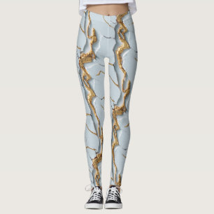 White Marble Texture with Cracked Gold Veins Leggings