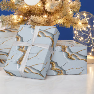 White Marble Texture with Cracked Gold Veins Wrapping Paper