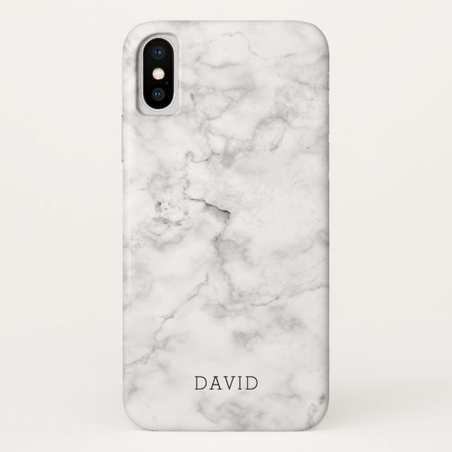 White Marble Texture With Custom Name Case-Mate iPhone Case (Back)