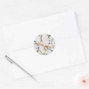 White Marble Texture with Glowing Gold Veins Classic Round Sticker
