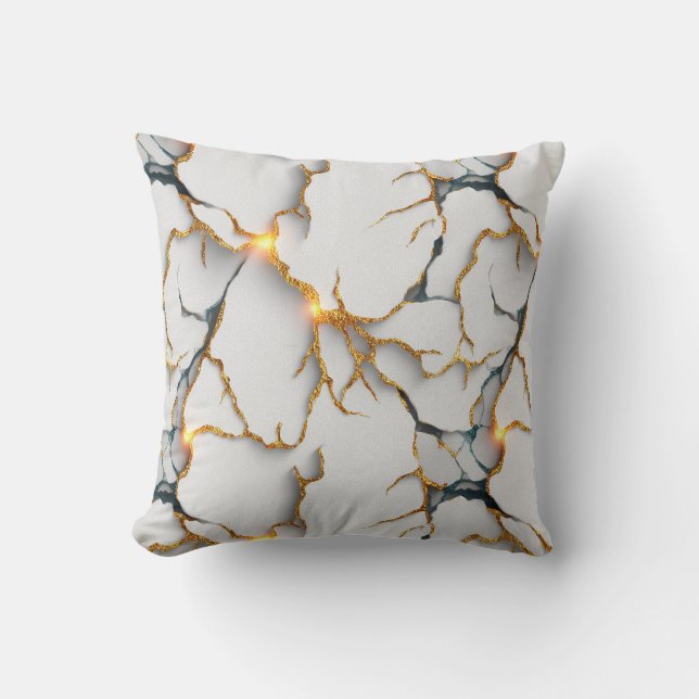 White Marble Texture with Glowing Gold Veins Cushion (Front)