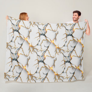 White Marble Texture with Glowing Gold Veins Fleece Blanket