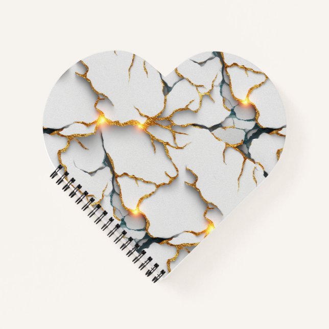 White Marble Texture with Glowing Gold Veins Notebook (Front)