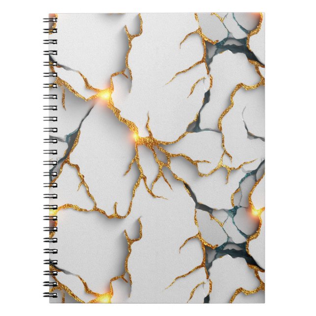 White Marble Texture with Glowing Gold Veins Notebook (Front)
