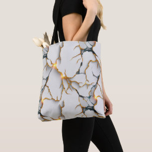 White Marble Texture with Glowing Gold Veins Tote Bag