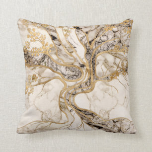 White Marble Tree of Life Abstract Cushion