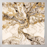 White Marble Tree of Life Abstract