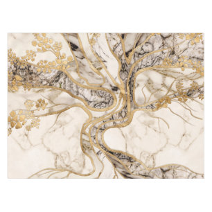 White Marble Tree of Life Abstract Tablecloth