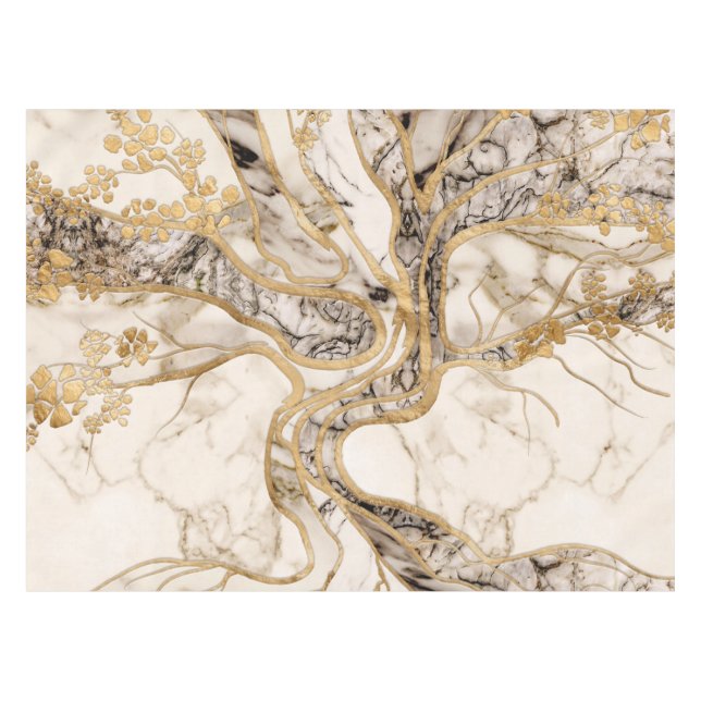 White Marble Tree of Life Abstract Tablecloth (Front (Horizontal))