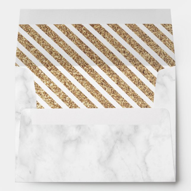 White Marble Vintage Faux Gold Glitter Stripes Envelope (Back (Bottom))