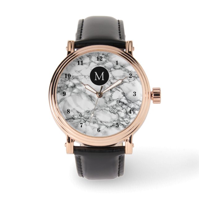 White Marble Watch Gift with Custom Your Letter (Front)