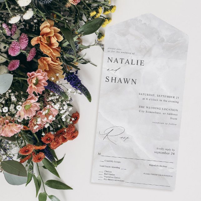 White Marble Wedding  All In One Invitation (Creator Uploaded)