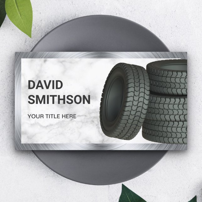 White Marble Wheel Alignment Car Tire Shop Business Card (Creator Uploaded)