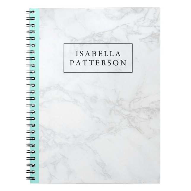 White Marble with Aqua Blue Accent Personalised Notebook (Front)