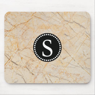 White Marble with Black Monogram Mouse Pad