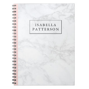 White Marble with Blush Pink Accent Personalised Notebook