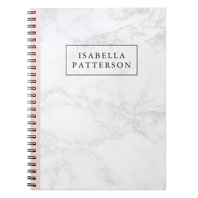 White Marble with Blush Pink Accent Personalised Notebook (Front)