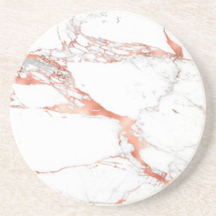 White Marble With Dramatic Rose Gold Veining Coaster