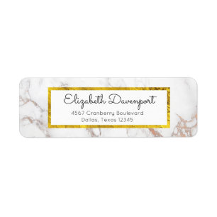 White Marble with Faux Gold Foil Frame Return Address Label