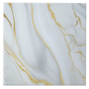 White Marble with Flowing Fine Gold Veins Ceramic Tile